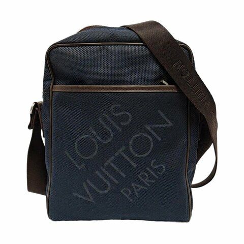 LOUIS VUITTON CITADIN深藍色帆布斜挎包單肩包銀色五金