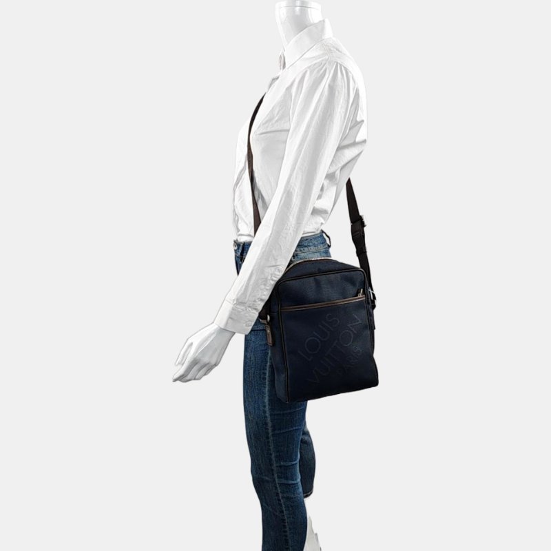 LOUIS VUITTON CITADIN深藍色帆布斜挎包單肩包銀色五金-1