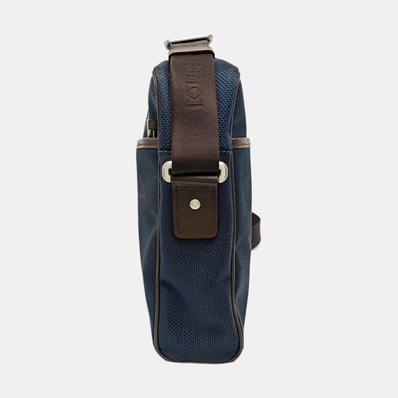 LOUIS VUITTON CITADIN深藍色帆布斜挎包單肩包銀色五金-3