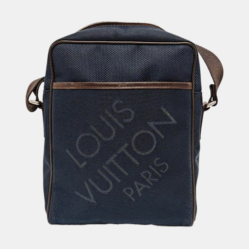 LOUIS VUITTON CITADIN深藍色帆布斜挎包單肩包銀色五金-4