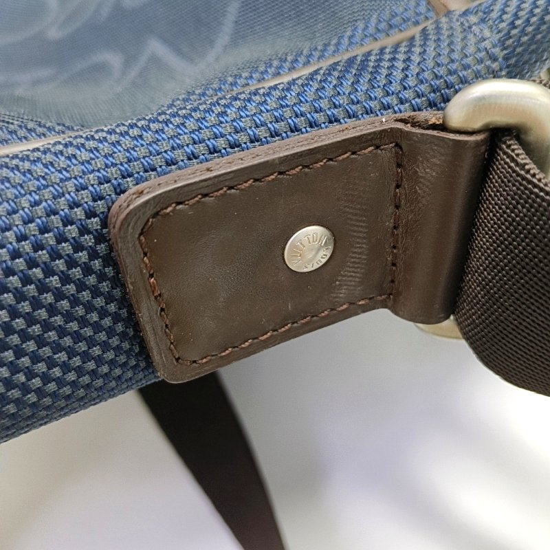 LOUIS VUITTON CITADIN深藍色帆布斜挎包單肩包銀色五金-8