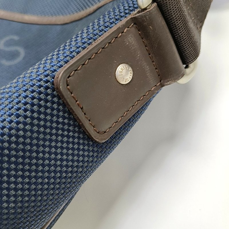 LOUIS VUITTON CITADIN深藍色帆布斜挎包單肩包銀色五金-9