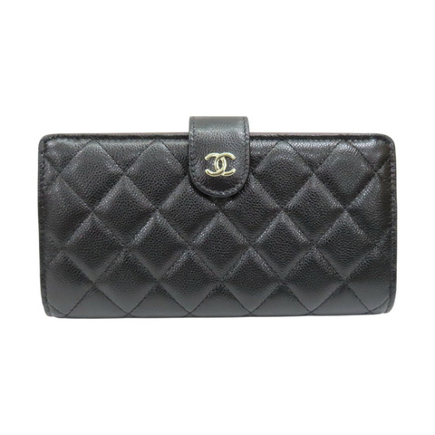 黑色 菱格紋 牛皮 扣式長夾【CHANEL 香奈兒】