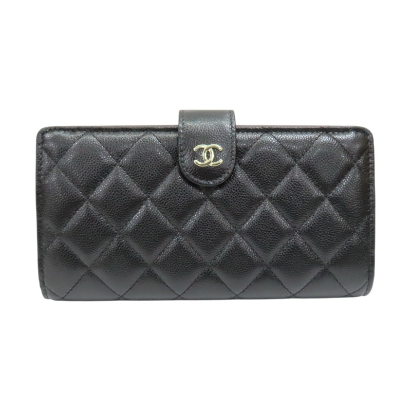 黑色 菱格紋 牛皮 扣式長夾【CHANEL 香奈兒】-0