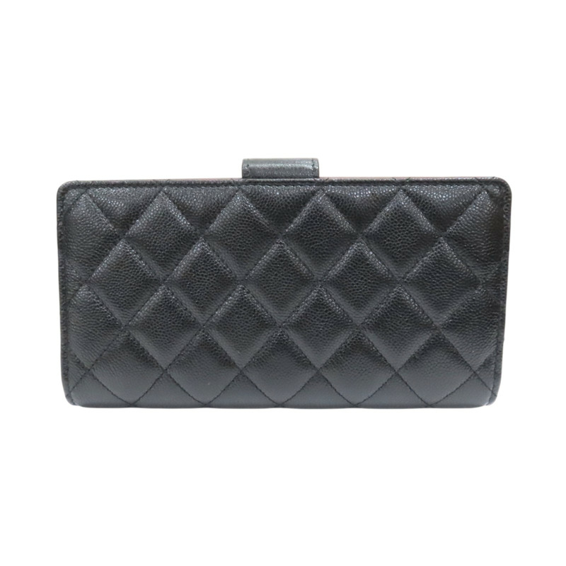 黑色 菱格紋 牛皮 扣式長夾【CHANEL 香奈兒】-1