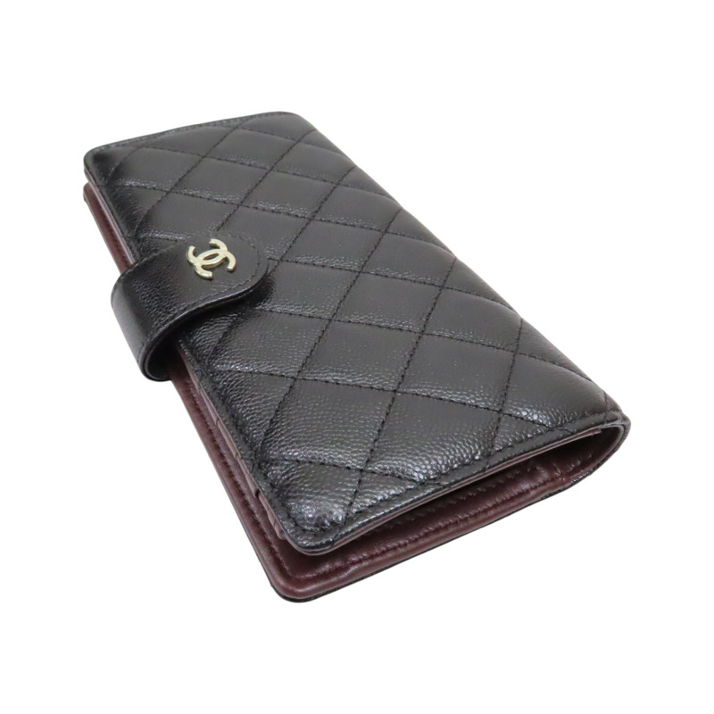 黑色 菱格紋 牛皮 扣式長夾【CHANEL 香奈兒】-2