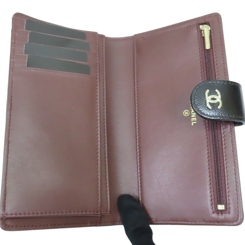 黑色 菱格紋 牛皮 扣式長夾【CHANEL 香奈兒】-4