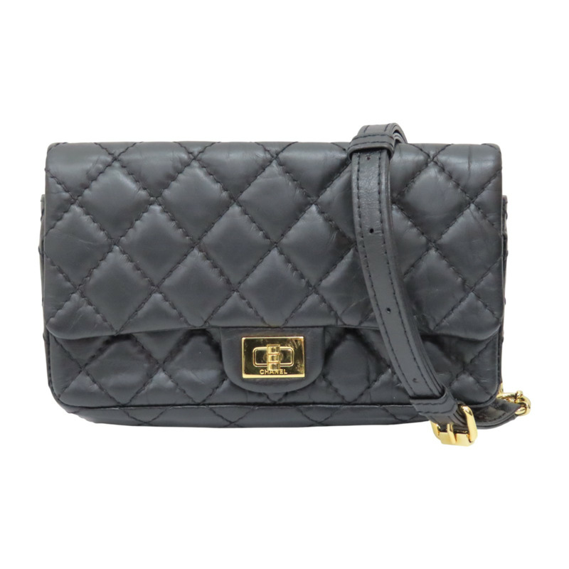 黑色 菱格紋 牛皮 Reissue 2.55 鍊帶 腰包 金釦【CHANEL 香奈兒】 A57791-0