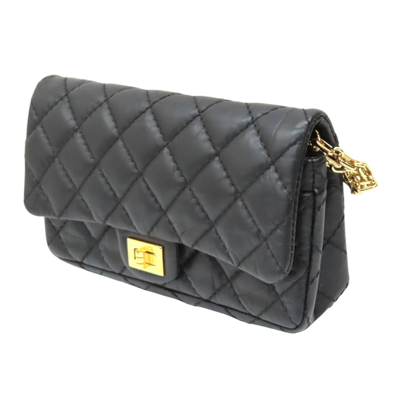 黑色 菱格紋 牛皮 Reissue 2.55 鍊帶 腰包 金釦【CHANEL 香奈兒】 A57791-2