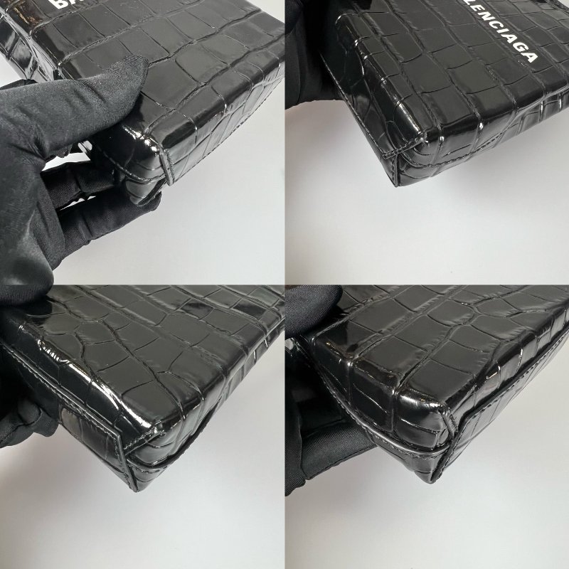 BALENCIAGA 593826 黑鱷魚壓紋手機包-7