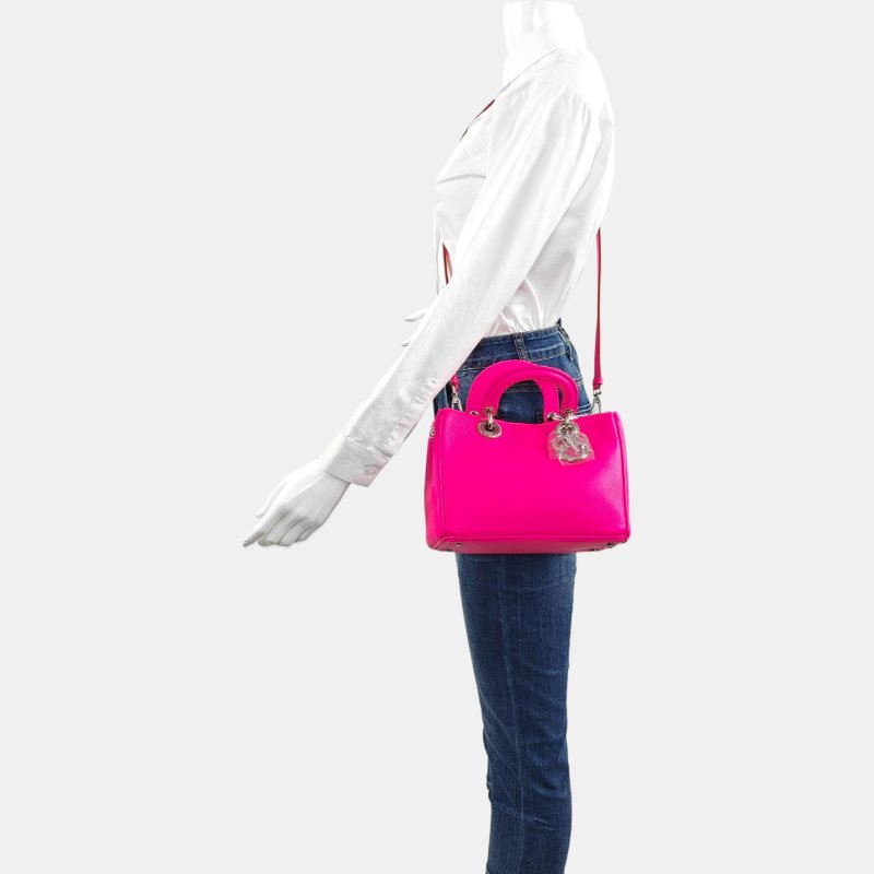 DIOR Diorissimo玫粉色牛皮單肩包斜挎包手提包銀色五金可拆卸肩帶 9.8新-1