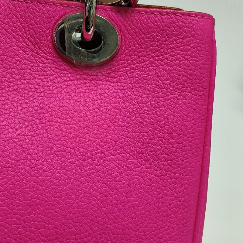 DIOR Diorissimo玫粉色牛皮單肩包斜挎包手提包銀色五金可拆卸肩帶 9.8新-8
