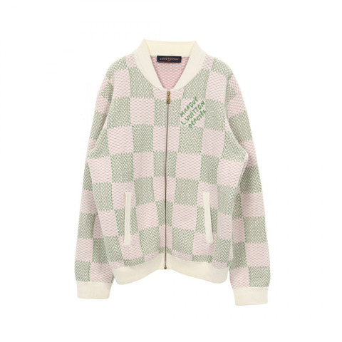 LOUIS VUITTON Damier 提花拉鍊外套 #L 棉質外套 白色 綠色