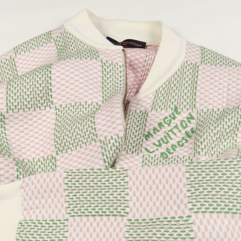 LOUIS VUITTON Damier 提花拉鍊外套 #L 棉質外套 白色 綠色-9