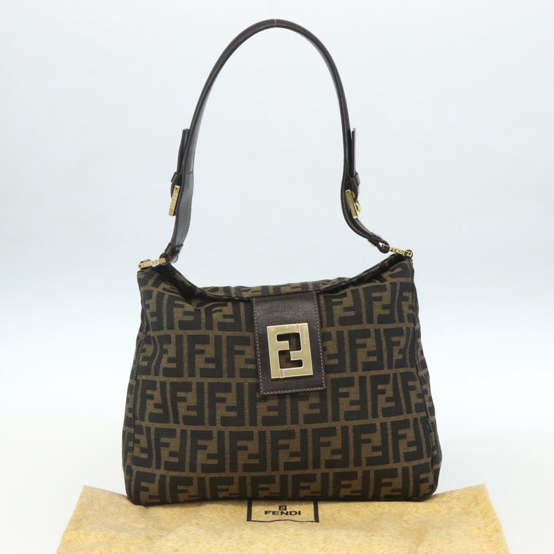 【日本直送】FENDI Zucca帆布肩背包 黑色棕色 正品 163887SAV-11