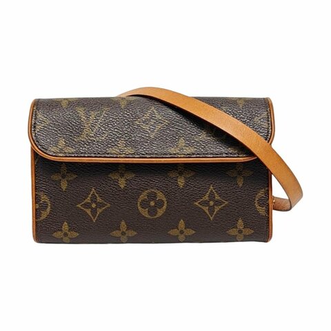 LOUIS VUITTON FLORENTINE棕色塗層帆布老花斜挎包腰包/胸包金色五金可拆卸肩帶