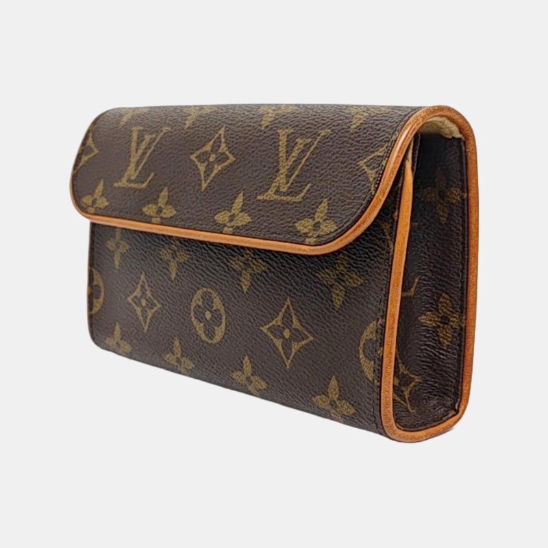 LOUIS VUITTON FLORENTINE棕色塗層帆布老花斜挎包腰包/胸包金色五金可拆卸肩帶-2