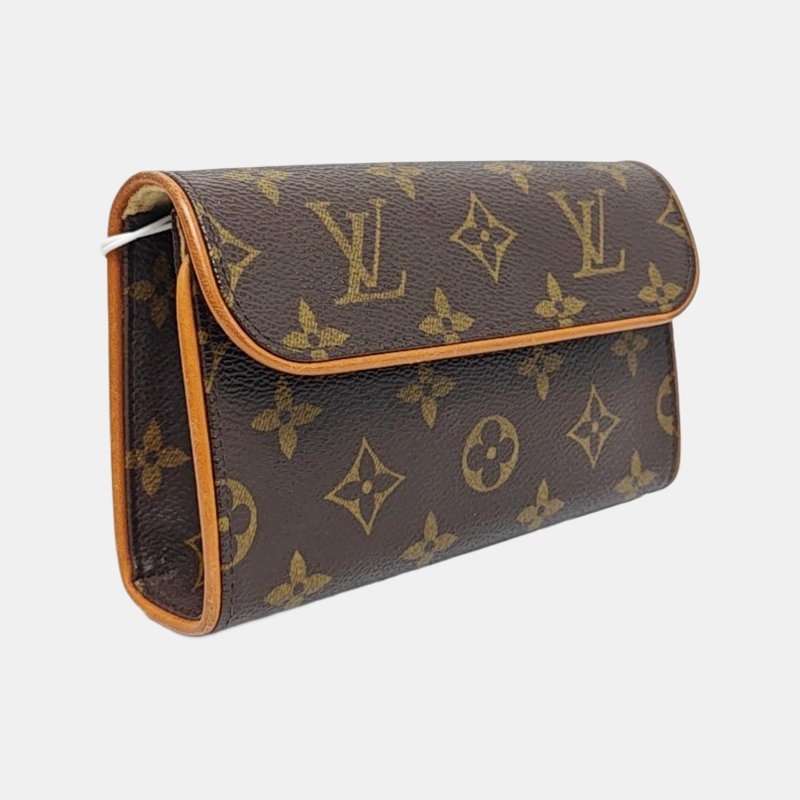 LOUIS VUITTON FLORENTINE棕色塗層帆布老花斜挎包腰包/胸包金色五金可拆卸肩帶-3