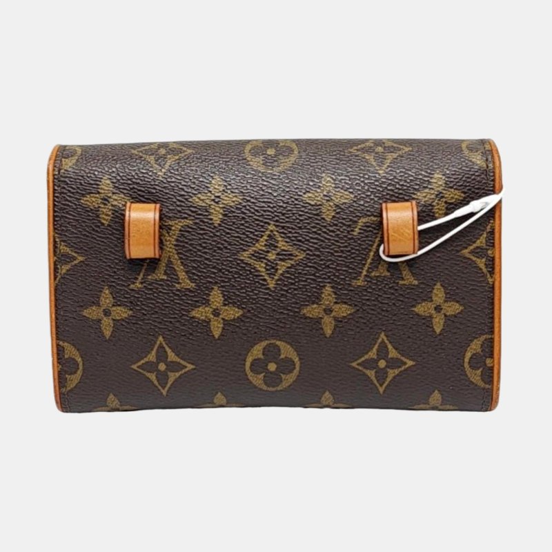 LOUIS VUITTON FLORENTINE棕色塗層帆布老花斜挎包腰包/胸包金色五金可拆卸肩帶-4
