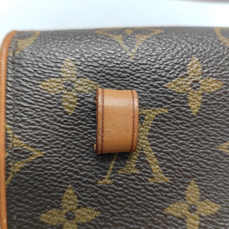 LOUIS VUITTON FLORENTINE棕色塗層帆布老花斜挎包腰包/胸包金色五金可拆卸肩帶-14