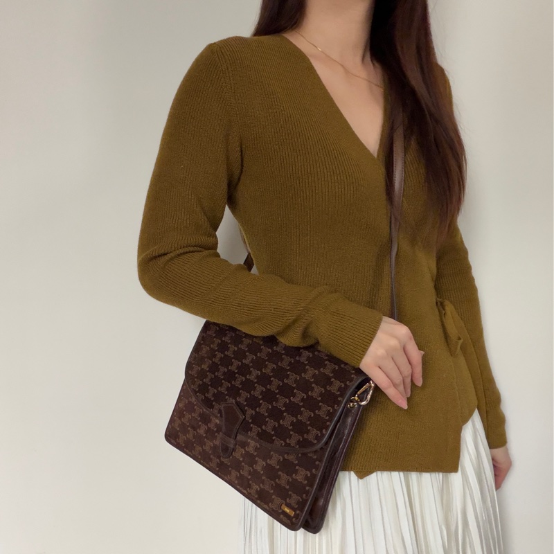 Celine 凱皮凱旋門手拿包 腋下包 斜背包 棕色老花真皮-2