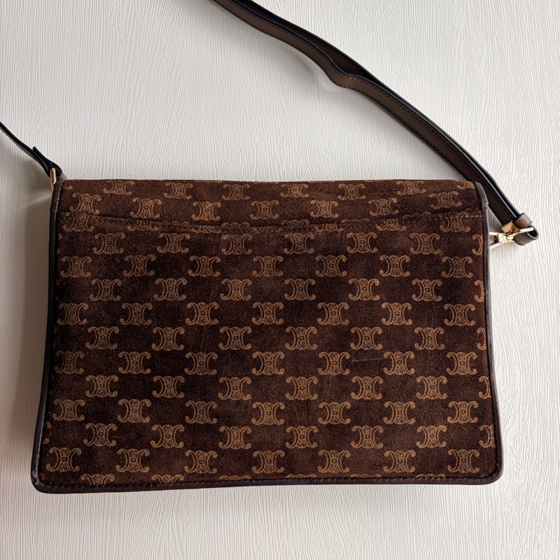 Celine 凱皮凱旋門手拿包 腋下包 斜背包 棕色老花真皮-4