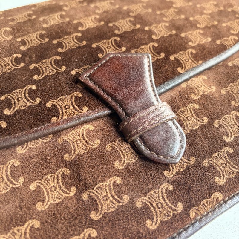 Celine 凱皮凱旋門手拿包 腋下包 斜背包 棕色老花真皮-7