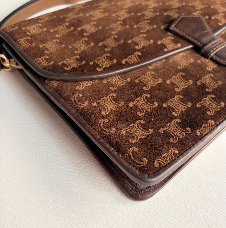 Celine 凱皮凱旋門手拿包 腋下包 斜背包 棕色老花真皮-10