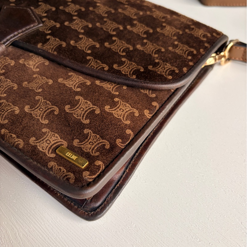 Celine 凱皮凱旋門手拿包 腋下包 斜背包 棕色老花真皮-11