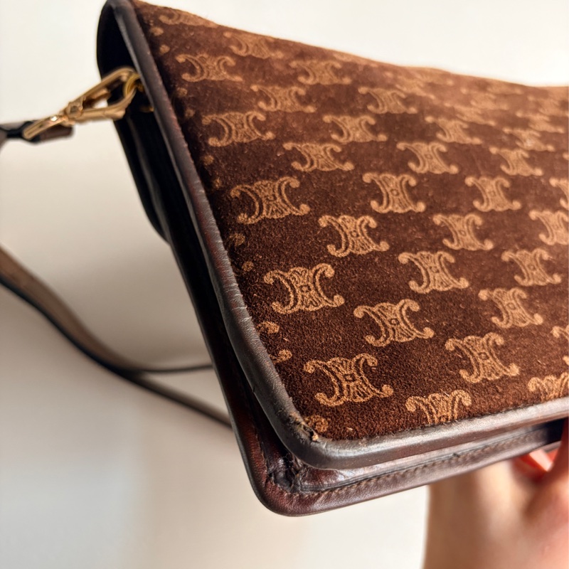 Celine 凱皮凱旋門手拿包 腋下包 斜背包 棕色老花真皮-12