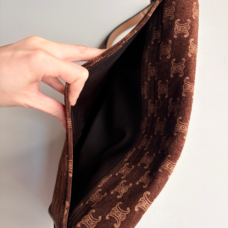 Celine 凱皮凱旋門手拿包 腋下包 斜背包 棕色老花真皮-15