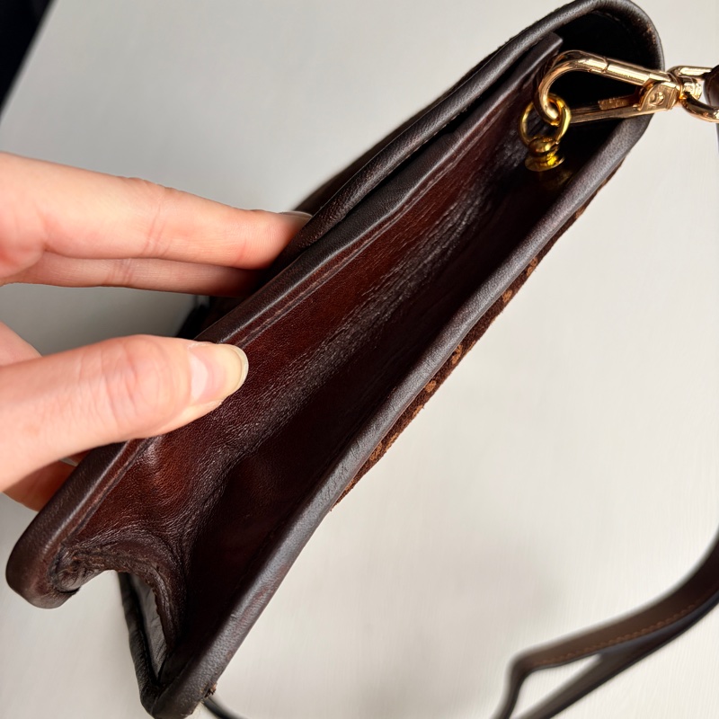 Celine 凱皮凱旋門手拿包 腋下包 斜背包 棕色老花真皮-17