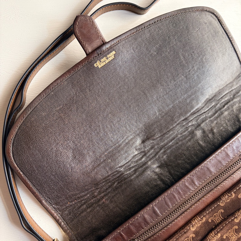 Celine 凱皮凱旋門手拿包 腋下包 斜背包 棕色老花真皮-18