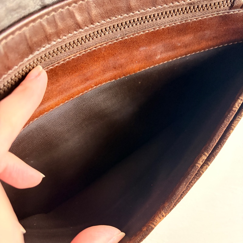 Celine 凱皮凱旋門手拿包 腋下包 斜背包 棕色老花真皮-20