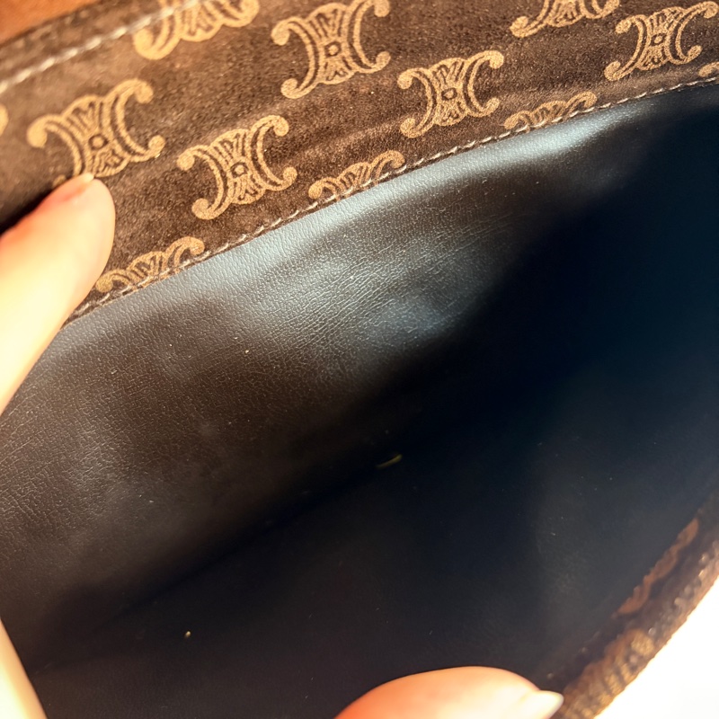 Celine 凱皮凱旋門手拿包 腋下包 斜背包 棕色老花真皮-21