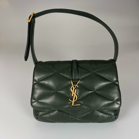 YSL 698567 LE 57墨綠絎縫小羊皮金釦肩背包