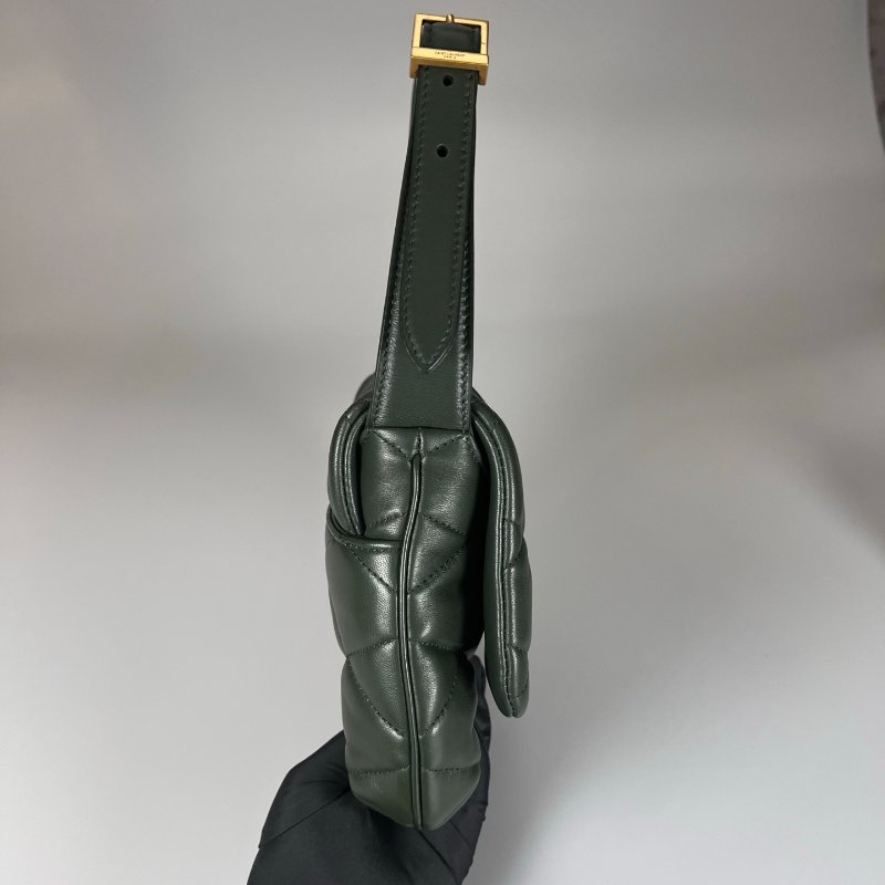 YSL 698567 LE 57墨綠絎縫小羊皮金釦肩背包-2