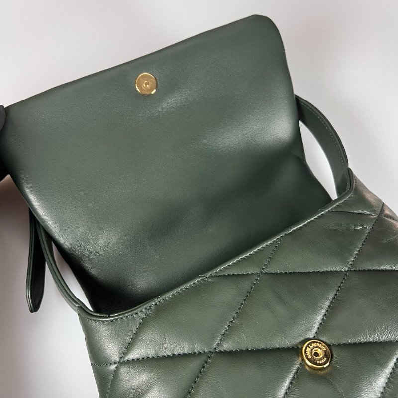 YSL 698567 LE 57墨綠絎縫小羊皮金釦肩背包-4