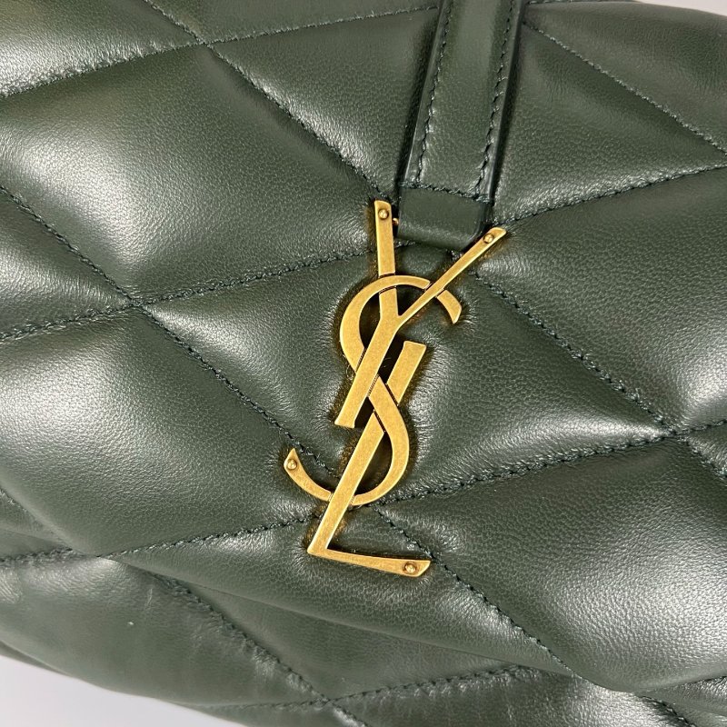 YSL 698567 LE 57墨綠絎縫小羊皮金釦肩背包-6