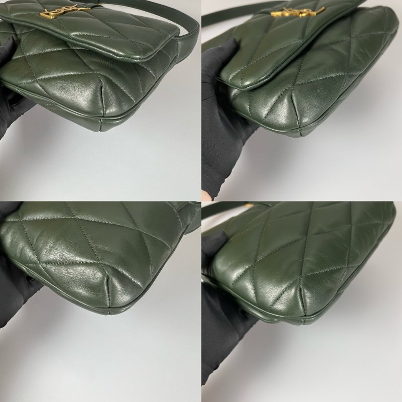 YSL 698567 LE 57墨綠絎縫小羊皮金釦肩背包-8