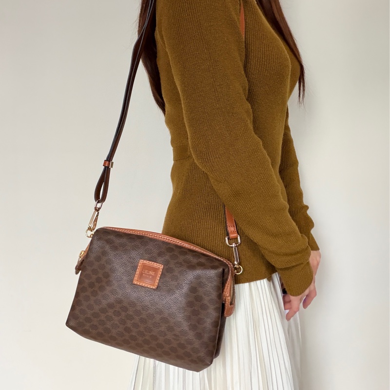 Celine Macadam 老花雲朵包 棕色 斜背包 腋下包 思琳-0