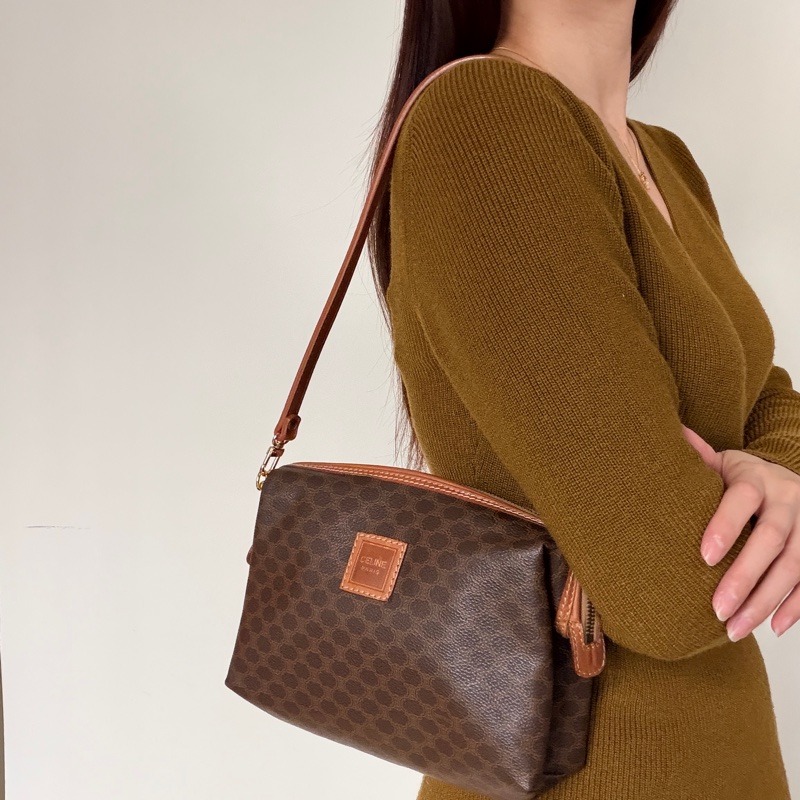 Celine Macadam 老花雲朵包 棕色 斜背包 腋下包 思琳-2