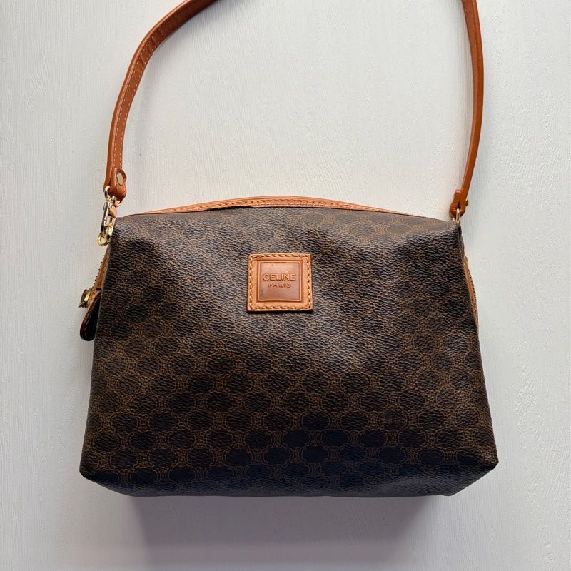 Celine Macadam 老花雲朵包 棕色 斜背包 腋下包 思琳-3