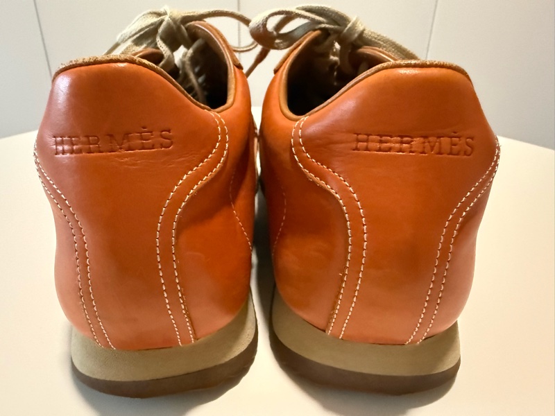 HERMES橘色小牛皮休閒鞋,尺寸US9-2