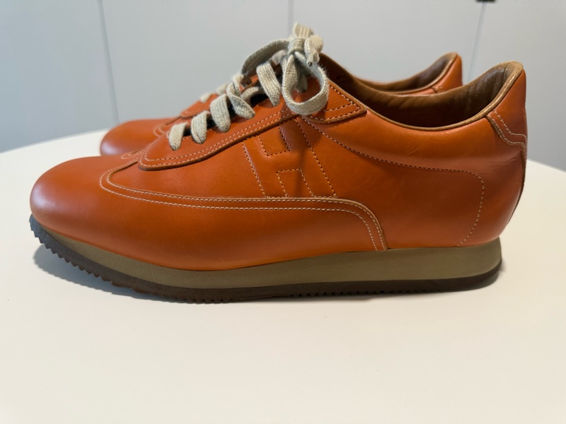 HERMES橘色小牛皮休閒鞋,尺寸US9-3