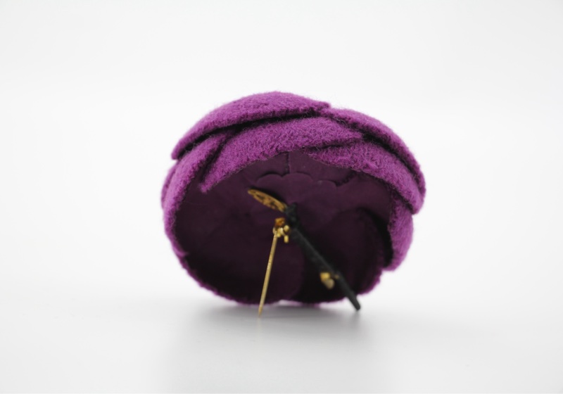 Chanel Vintage 81-85年 厚絨毛深紫色大朵山茶花胸針-5