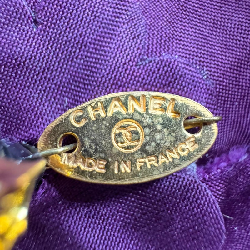 Chanel Vintage 81-85年 厚絨毛深紫色大朵山茶花胸針-12