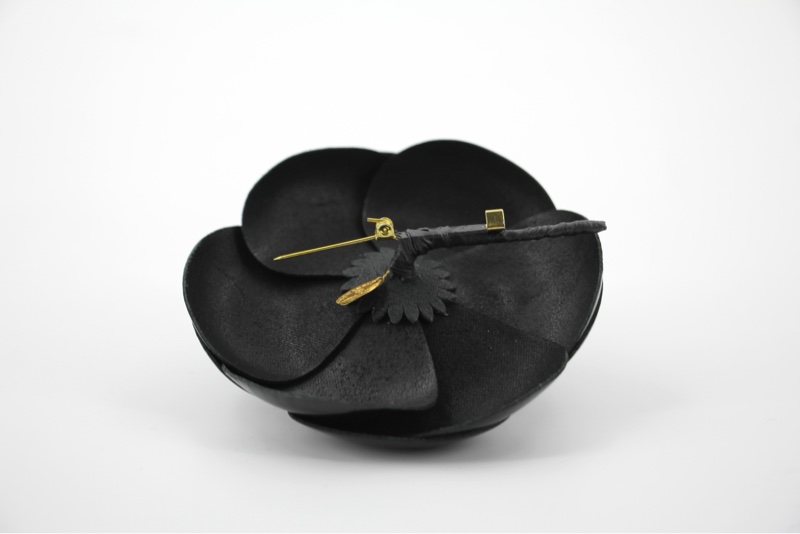 Chanel Vintage 81-85年 漆皮黑色大朵山茶花胸針-5