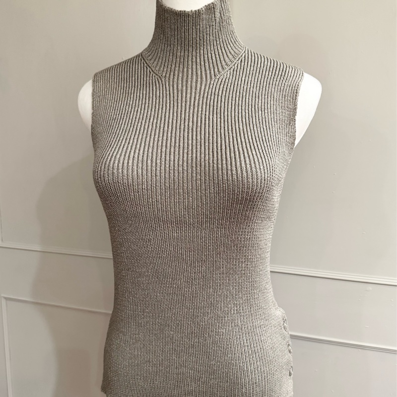 《新歡舊愛》正品HERMES愛馬仕灰色絲質高領背心XS~S-7
