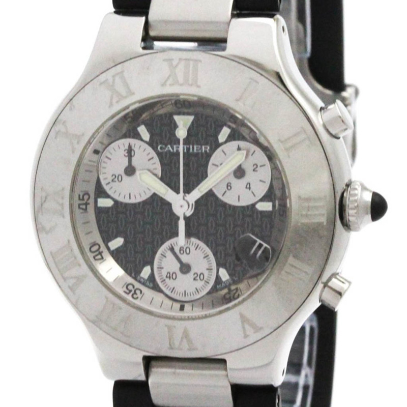 卡地亞 Must 21 Chronoscaph 精鋼石英男士腕錶 W10125U2 拋光-0
